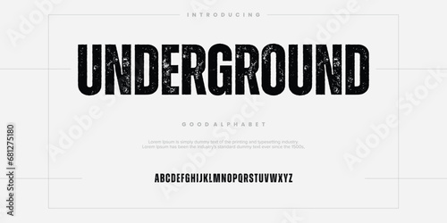 Underground rough abstract digital alphabet font typography. Bold Condensed Display Font. Vector illustration