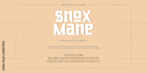 Snox Mane digital alphabet font. Minimal technology typography, Creative urban sport fashion futuristic vector illustration.