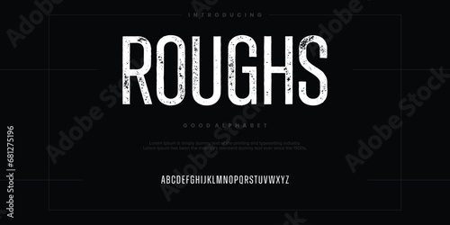 Rough abstract digital alphabet font typography. Bold Condensed Display Font. Vector illustration