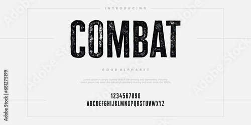 Combat rough abstract digital alphabet font typography. Bold Condensed Display Font. Vector illustration