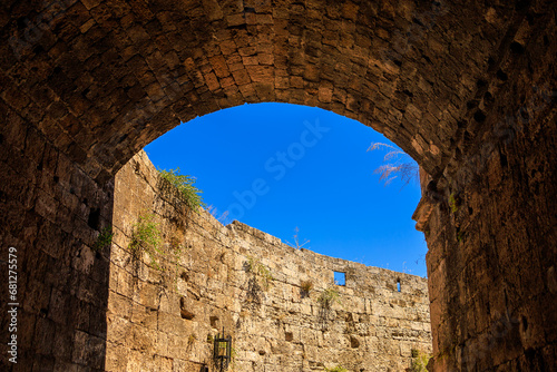 Arched vault of an ancient city. Background with selective focus and copy space