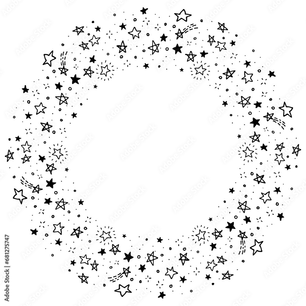 Obraz premium 丸型のペンを使った手描きの星フレーム素材