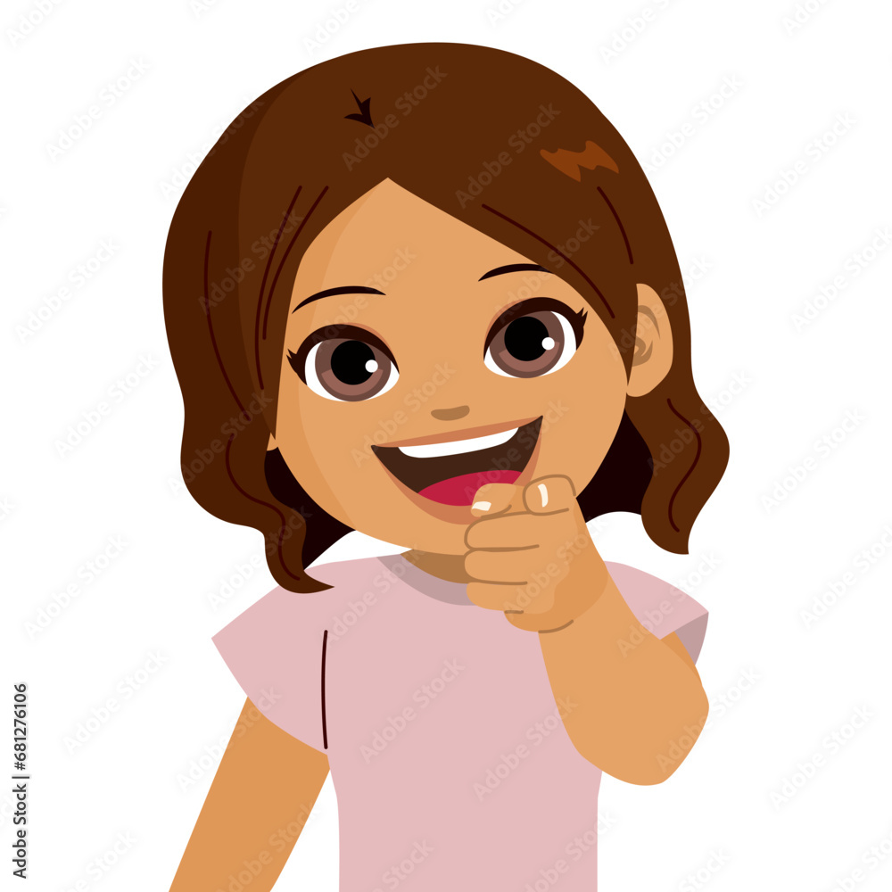 Girl saying Its you. Small child pointing finger at camera and smiling, choosing you, inviting people, recruiting, standing isolated over white background Girl saying Its you. Small child pointing finger at camera and smiling, choosing you, inviting people, recruiting, standing isolated over white background