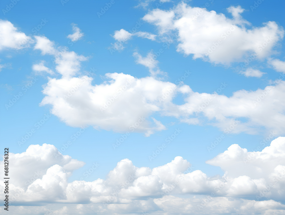 Blue sky and white fluffy clouds. Beauty bright cover background photo.