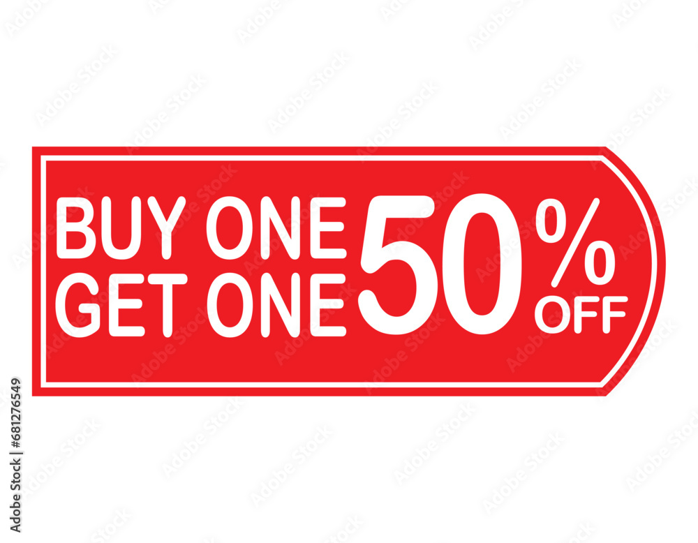 Buy 1 get 1 50% off red label sign. Buy 1 get 1 50% off red banner. Vector Illustration. Buy 1 get 1 50% off red label sign. Buy 1 get 1 50% off red banner. Vector Illustration.