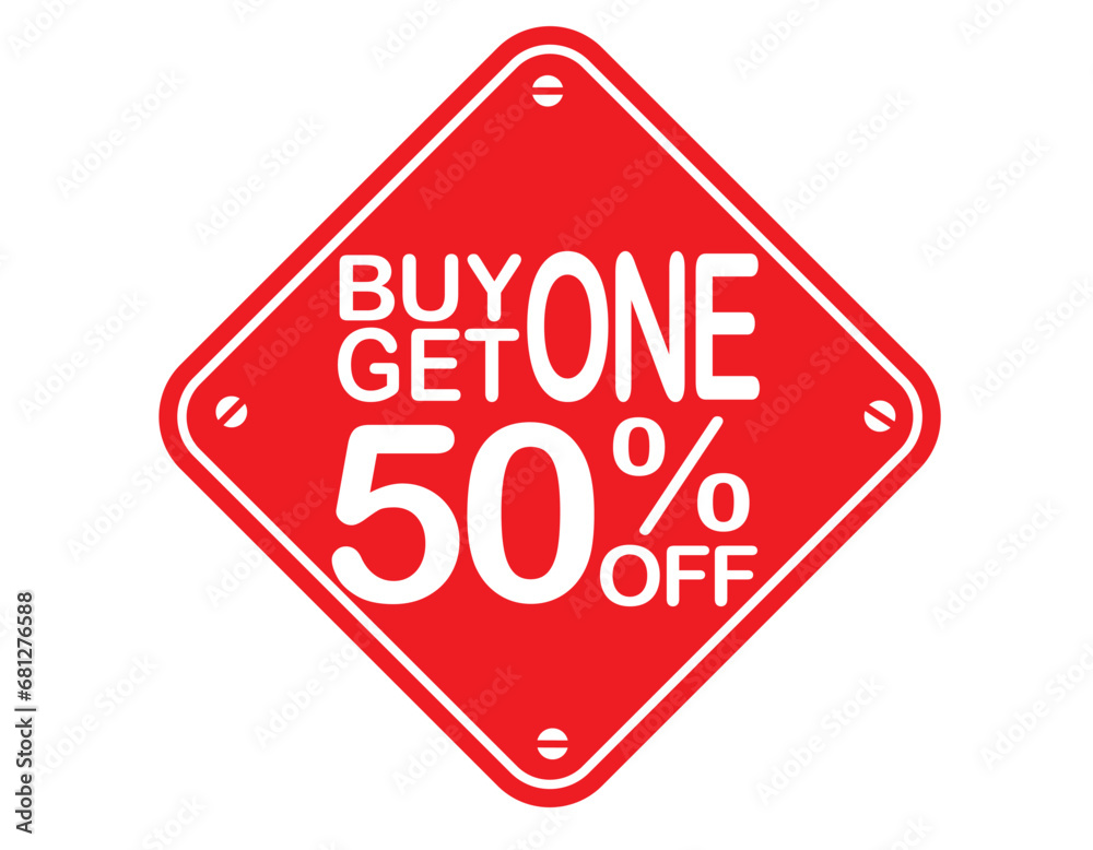 Buy 1 get 1 50% off red label sign. Buy 1 get 1 50% off red banner. Vector Illustration. Buy 1 get 1 50% off red label sign. Buy 1 get 1 50% off red banner. Vector Illustration.