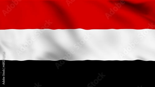 Waving yemen flag 4k. Yemen flag for independence day. Waving flag with loop effect. Yemen flag have red, white and black color.
