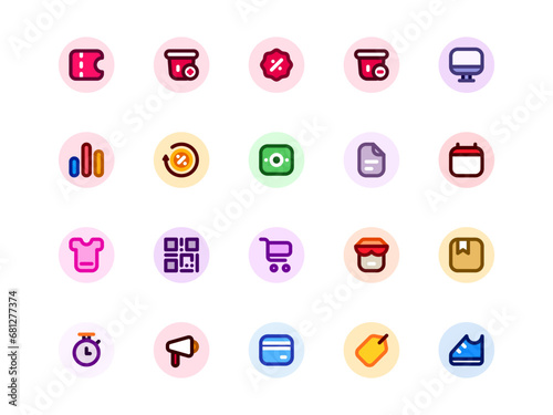 Black Friday Icon Pack Circular Colored Style. E-Commerce Icons Collection Perfect for Websites, Landing Pages, Mobile Apps, and Presentations. Suitable for User Interface or User Experience UI UX.