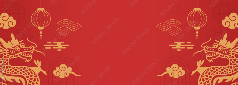 Chinese New Year 2024 year of the dragon banner with modern background design and zodiac symbol - obrazy, fototapety, plakaty 