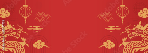 Chinese New Year 2024 year of the dragon banner with modern background design and zodiac symbol © Djoyotrue