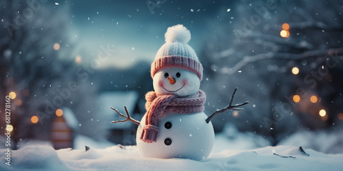 A cute snowman in a snowstorm. Generative AI.  © Elle Arden 