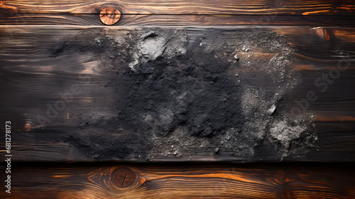 Old dark cooking board. Spices and herbs on rustic wooden background. Top view with copy space for text. Generative AI technology.