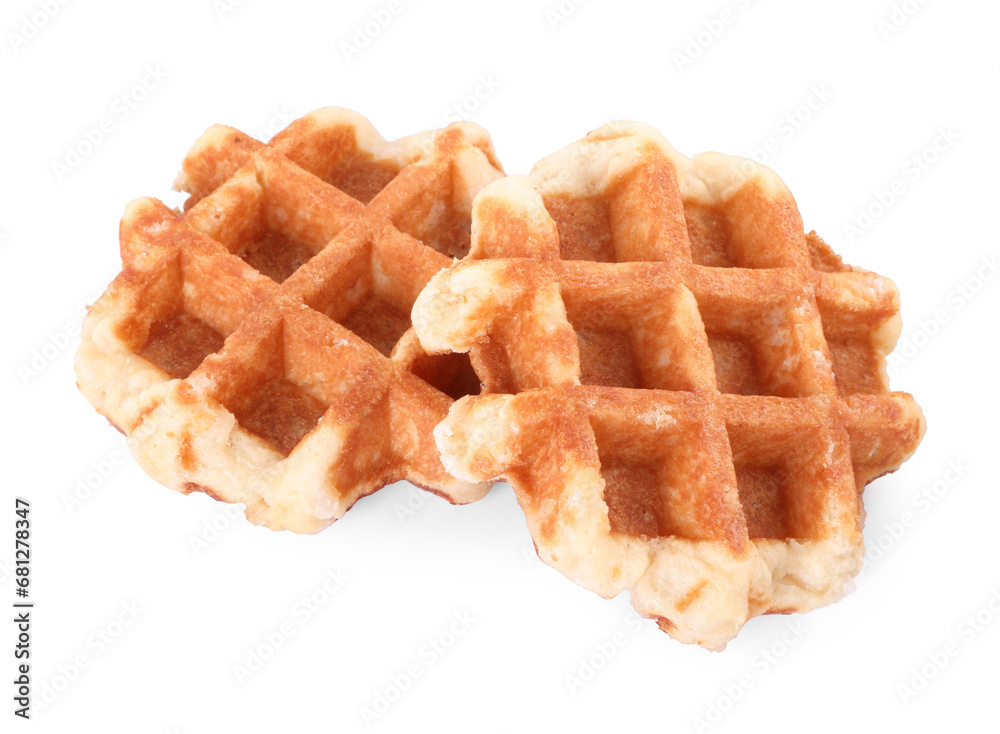 Two delicious Belgian waffles isolated on white Two delicious Belgian waffles isolated on white