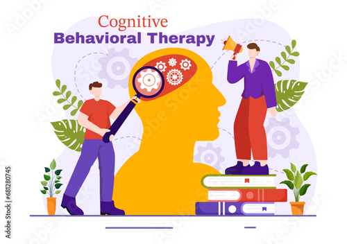 CBT or Cognitive Behavioural Therapy Vector Illustration with Person Manage their Problems Emotions, Depression or Mindset in Mental Health Background