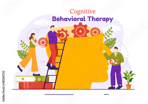 CBT or Cognitive Behavioural Therapy Vector Illustration with Person Manage their Problems Emotions, Depression or Mindset in Mental Health Background
