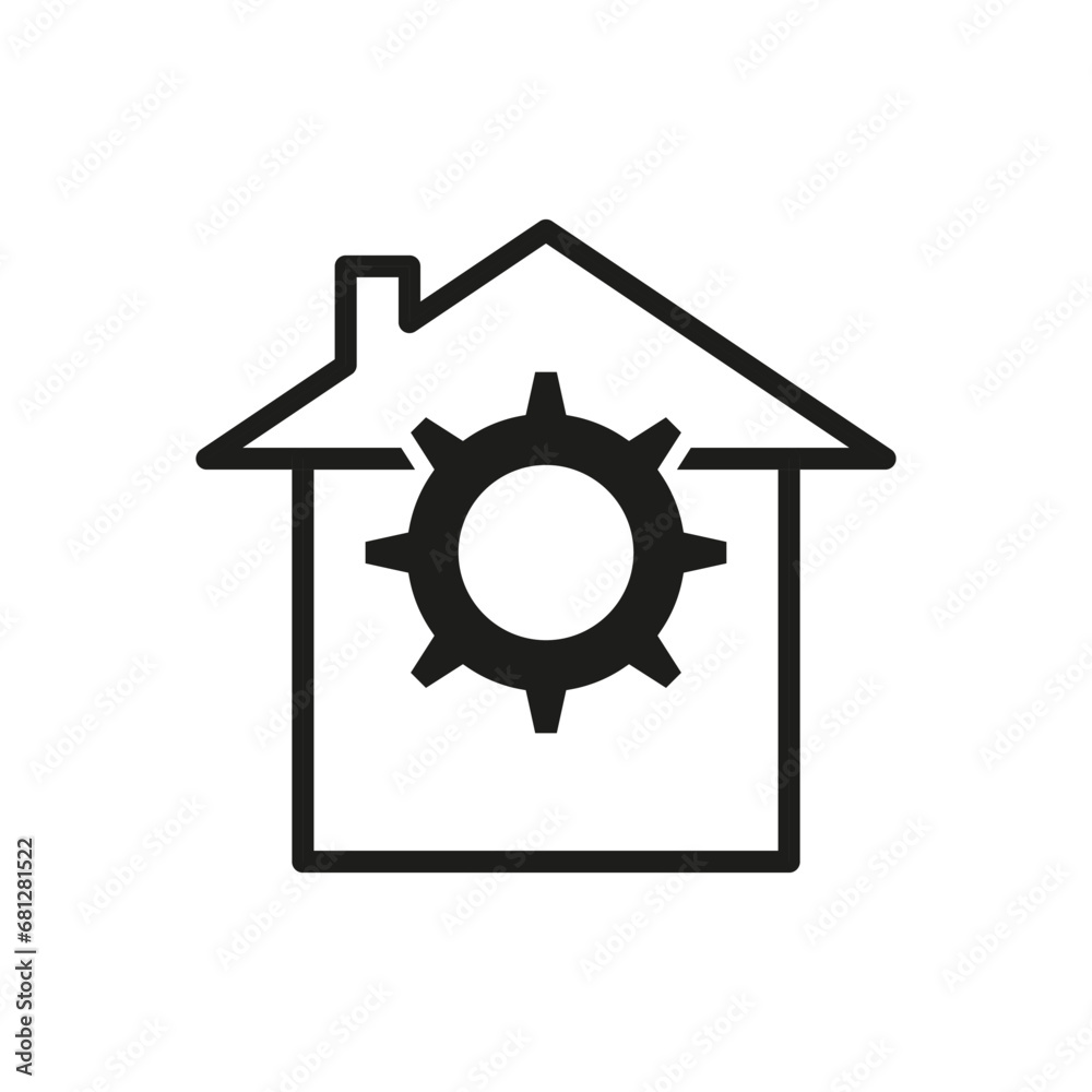 House with gears sign. Smart home symbol. Vector illustration. EPS 10. House with gears sign. Smart home symbol. Vector illustration. EPS 10.