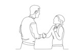 Continuous one line drawing the best female employee who is very happy to shake hands with superiors. Single line draw design vector illustration
