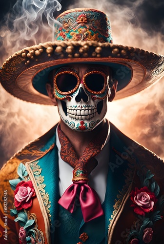 3D realistic rendering of Day of the Dead, a traditional Mexican festival.