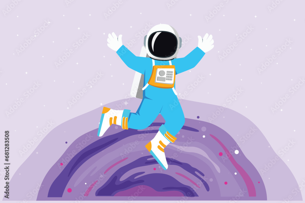 Astronaut, planet and spcae. Colored flat vector illustration isolated.