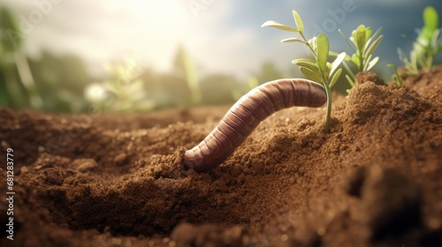 rendering of an earthworm moving through the soil  AI generated illustration © ArtStage