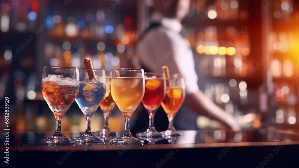 bartender offers cocktails at the bar, bar counter alcoholic drink nightlife relax