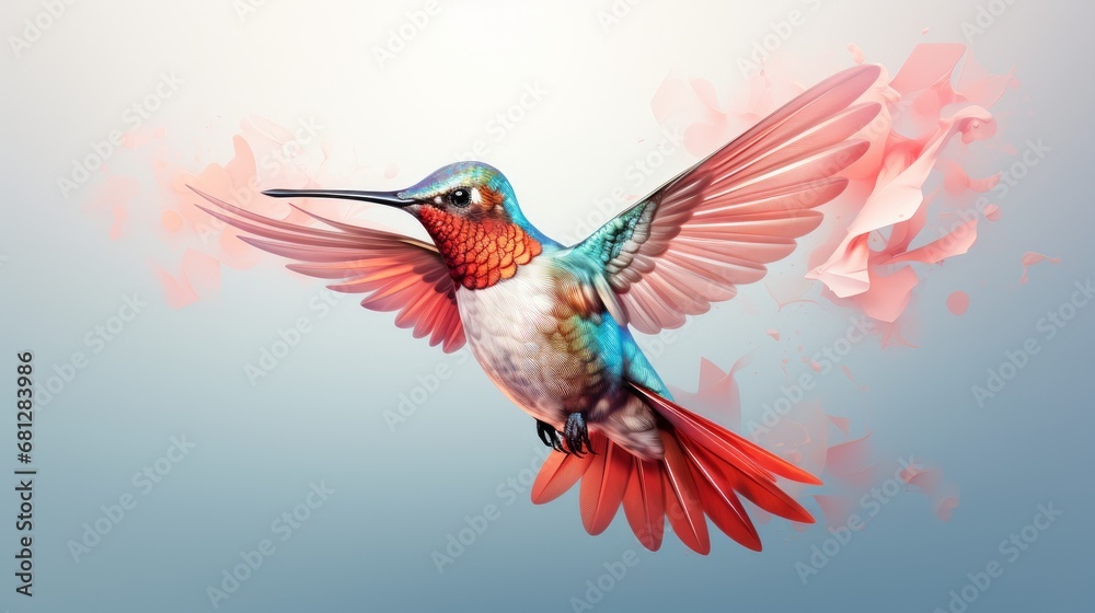 Obraz premium beautiful hummingbird in flight done in a style set against a plain white canvas AI generated illustration