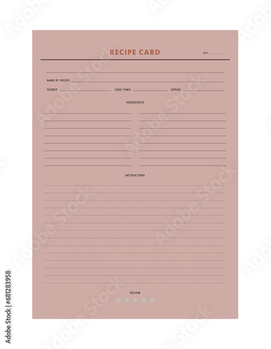 Recipe card. Plan you food day easily. Vector illustration. 