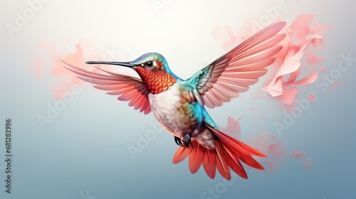 beautiful hummingbird in flight done in a style set against a plain white canvas AI generated illustration