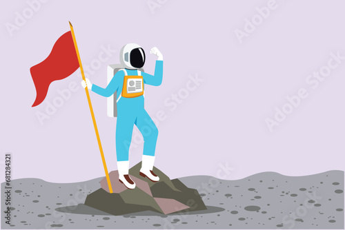 Astronaut, planet and space object. space concept. Colored flat vector illustration isolated.