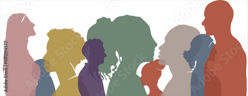 Diversity multiethnic people. Group side silhouette men and women of different culture and different countries. Coexistence harmony and multicultural community integration. Racial equality