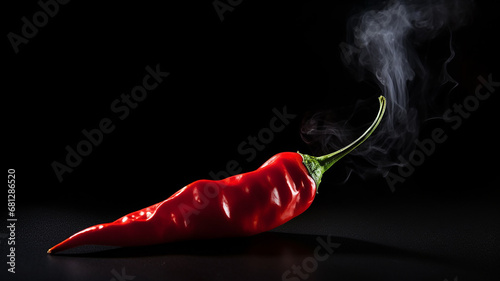 fresh hot red chili pepper on a black background, fiery hot seasoning