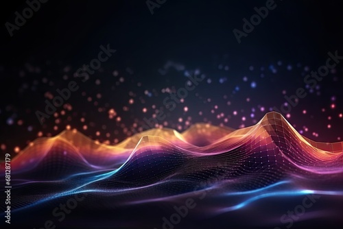 Futuristic big data visualization wave connecting neural network and moving on earth.Generative AI © AI Farm