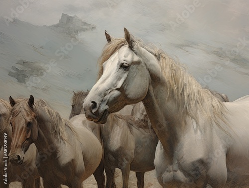 a herd of wild horses in a western-themed, horizontal format, photo illustration in JPG. Generative ai