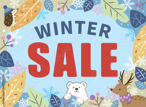 冬の植物と動物たちのウインターセールフレーム