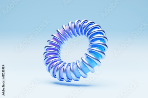  3D illustration, neon blue illusion isometric abstract shapes colorful shapes intertwined