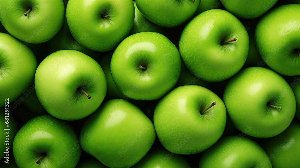 Top-view angle background of green apple fruits. Top-view angle background of green apple fruits.