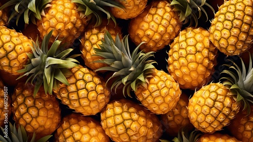 Top-view angle background of pineapple fruits. photo