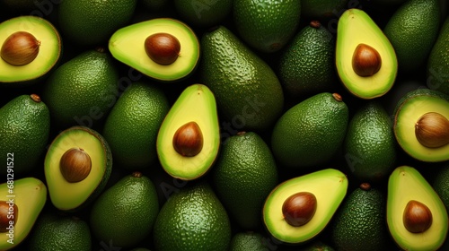 Top-view angle background of avocado fruits.