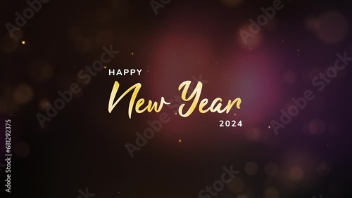 Happy New Year 2024 Animated Handwriting Text with Golden Sparkling Particles. Video Animation for Celebration, Greeting, or Background with 4k Quality
