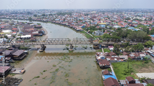 Aerial view of the bridge known as the Banua Anyar Bridge in Banjarmasin which is over the very large Martapura River photo