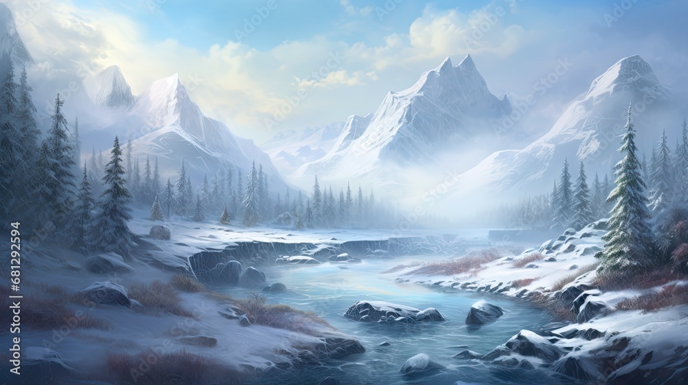 a valley in the heart of winter where the snow blankets a valley in the heart of winter where the snow blankets