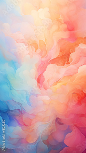 A vibrant pastel whirl of watercolor blends into an abstract floral pattern. The background is a soft mix of warm and cool tones. photo