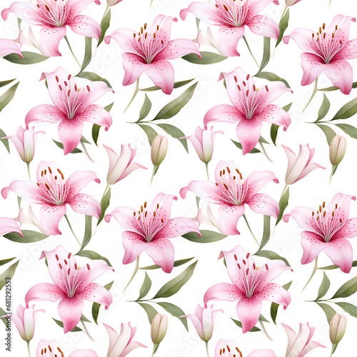 Lily seamless pattern, watercolor illustration, background.