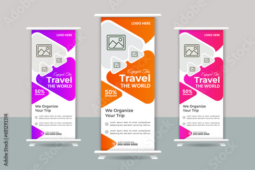 travel related roll up banner design template, corporate banner design advertisement roll up . 