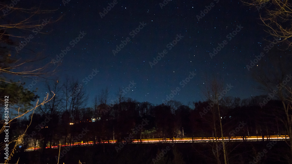 Vehicle Light Streaks by a Side of a Hill at Night, Baltic, Ohio