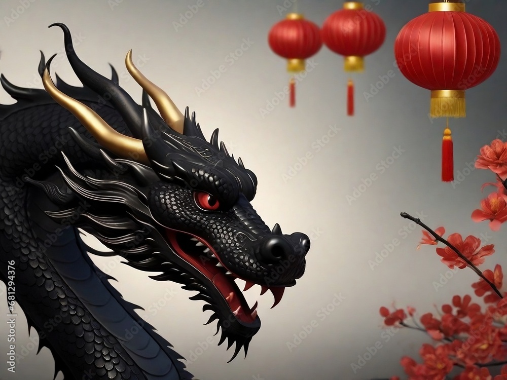 Celebrate Chinese New Year with a majestic black Chinese dragon. Auspicious and festive, perfect for the Lunar New Year. 