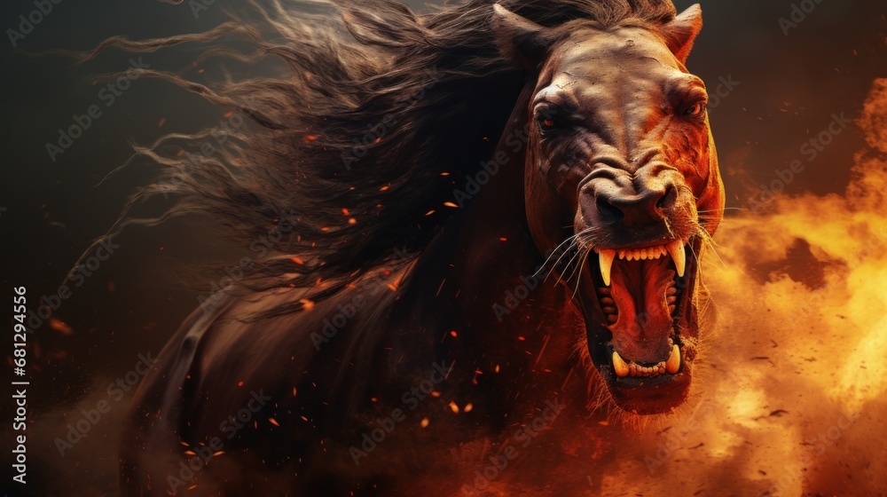 angry monster horse background wallpaper AI generated image - obrazy, fototapety, plakaty 