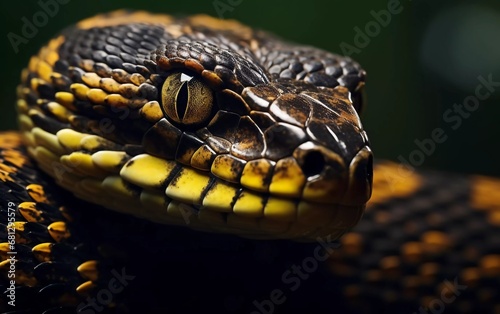 realistic photo of yellow ringed boiga dendrophila snack snake, head of boiga dendrophila, animal close up. generative ai photo