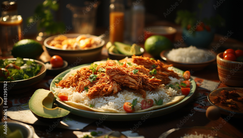 Grilled meat, fresh vegetables, healthy eating on a plate generated by AI Grilled meat, fresh vegetables, healthy eating on a plate generated by AI