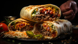 Grilled beef burrito with fresh vegetables, guacamole, and cheese generated by AI